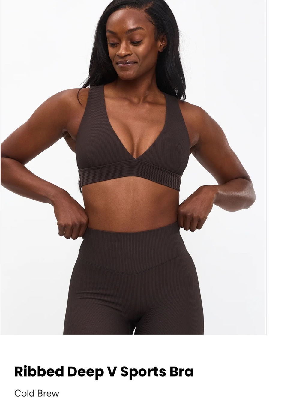 Buffbunny Collection Ribbed Deep V Sports Bra XS Cold brew